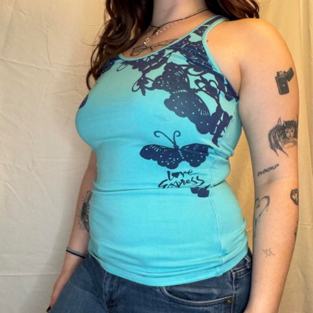 Express Blue Butterfly Top